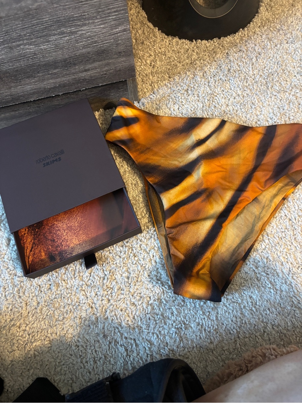Skims & Roberto Cavalli Orange and Black Tiger-Print Bikini Bottom